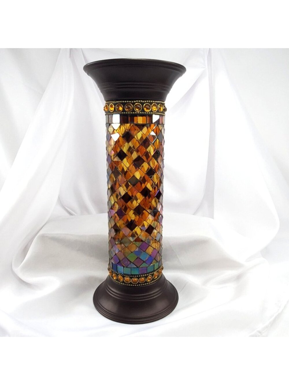 Partylite P9302 Global Fusion Column Candle Holder  13" Amber Mosaic Pattern